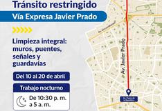 Restringen paso de vehículos en Vía Expresa Javier Prado por operativo de limpieza
