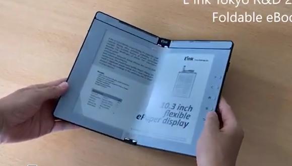 Así luce el prototipo de pantalla plegable de tinta electrónica, una tecnología que podría transformar los futuros lanzamientos de lectores de e-books. (Captura de pantalla)
