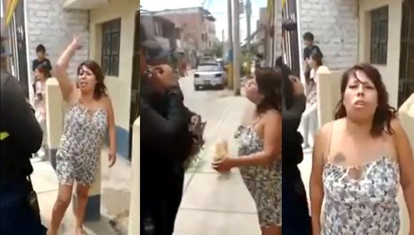 Mujer ebria atacó a serenazgo durante estado de emergencia: “Lárgate ctm, es mi santo”. (Facebook)