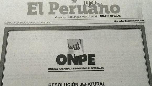 El Peruano volvió a publicar separata de ONPE, pero esta vez con el logotipo correcto. (El Peruano)