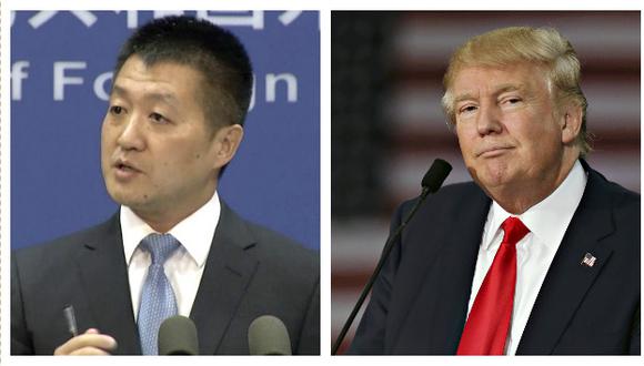 Lu Kang, portavoz del ministerio de Relaciones Exteriores de China y Donald Trump, presidente electo de EE.UU.
