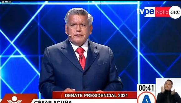 Candidato César Acuña participa en primera fecha de debates del JNE. (Foto: Captura TV Perú)