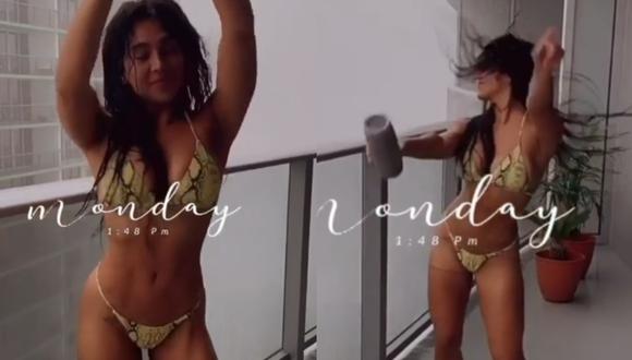 Vania Bludau se luce en bikini y aprovecha la lluvia para bañarse desde su balcón en Miami