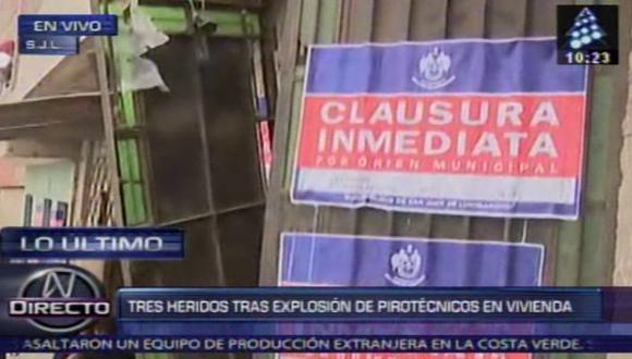 San Juan de Lurigancho: Murió una de las víctimas de la explosión en taller clandestino de pirotécnicos. (Captura de TV)
