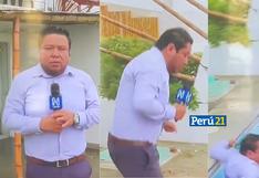 ¡Cuidado! Reportero se cae EN VIVO en la piscina de Susana Villarán (VIDEO)
