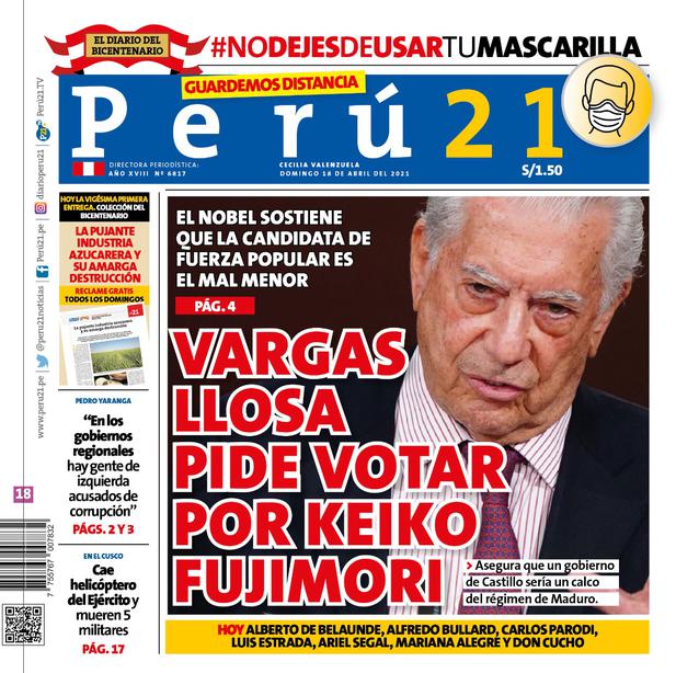 Mario Vargas Llosa pide votar por Keiko Fujimori.