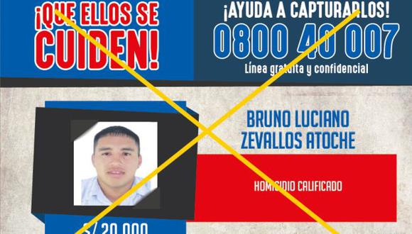 Bruno Luciani Zevallos Atoche asesinó a una menor de 5 años cuando disparó hacia el carro del padre de la niña. (Mininter)