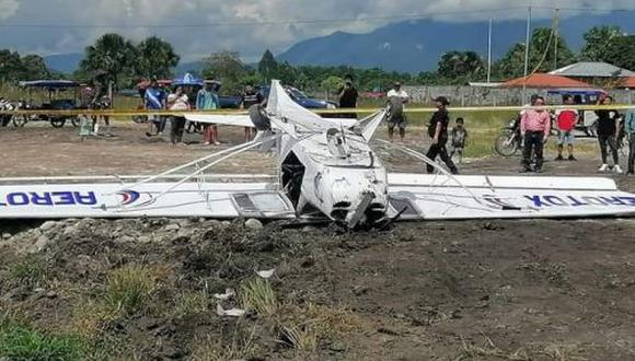 Una avioneta se despista y cae en zanja antes de despegar en Moyobamba