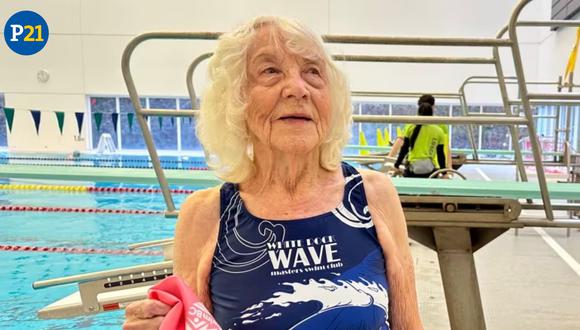 Anciana de 99 años rompe récords de natación.