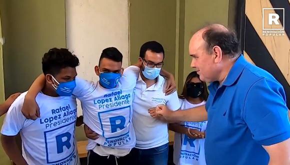 Rafael López Aliaga ha realizado actividades proselitistas sin mascarillas en abierto desacato de las disposiciones sanitarias dictadas por el Gobierno. (Twitter: Renovación Popular)