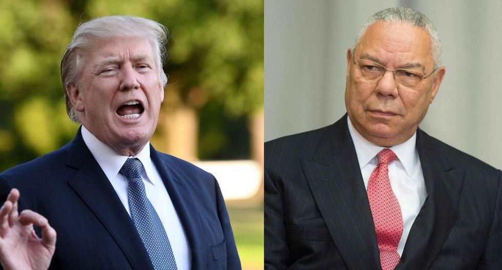 Colin Powell (der.), exjefe militar de Estados Unidos no votará por Donald Trump (izq.) porque no respeta la Constitución. (EFE/EPA/Olivier Douliery // AFP / Jim WATSON)
