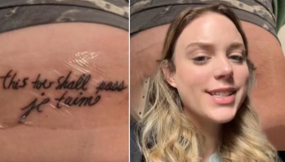 En esta imagen se aprecia a la joven de esta historia que pagó 25 dólares por el tatuaje de una frase que salió mal por culpa del artista. (Foto: @jessicaawattss / TikTok)