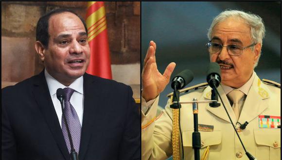 Al sisi (presidente de Egipto) y Haftar (mariscal libio) conversaron sobre "la evolución de la situación en Libia". (Foto: AFP)