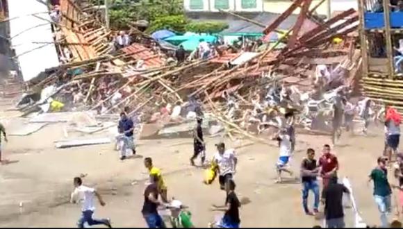 Colombia: se desploma una gradería en plena corrida de toros en El Espinal, Tolima; hay numerosas víctimas. (Captura de video).