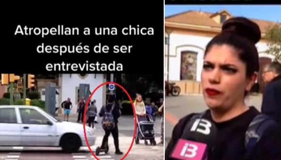 En esta imagen se aprecia a la mujer que fue atropellada segundos después de haber sido entrevistada. (Foto: @lospibesdelcalabozo / TikTok)