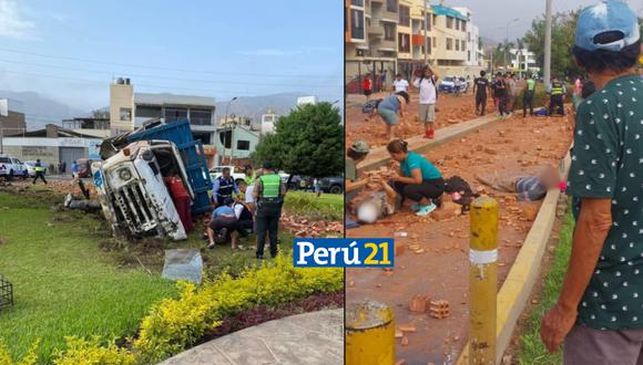 La volcadura de un camión en La Molina dejo a tres heridos. (Composición)