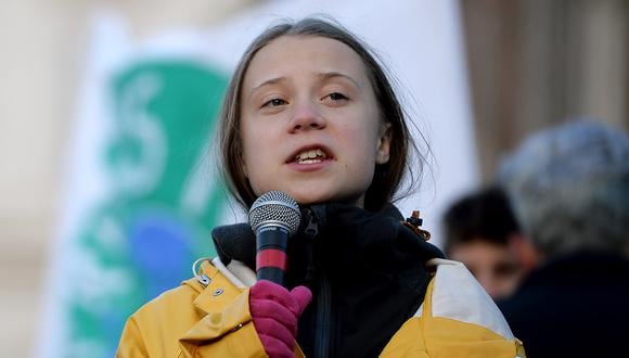 La activista climática sueca Greta Thunberg durante un discurso sobre el clima, en Turín. (Foto: AFP)