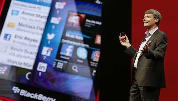 Thorsten Heins, presidente y CEO de BlackBerry, en la conferencia. (AP)