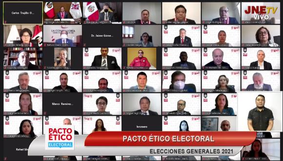 Este jueves, 17 partidos políticos se suscribieron al Pacto Ético Electoral en el marco de las Elecciones Generales 2021. (Captura TV)