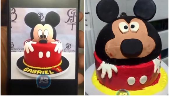 Encargó una torta de Mickey Mouse y lo que le llegó no se parecía al diseño original: "la vulgaridad que nos acaban de entregar". (Foto: @elrealfary)