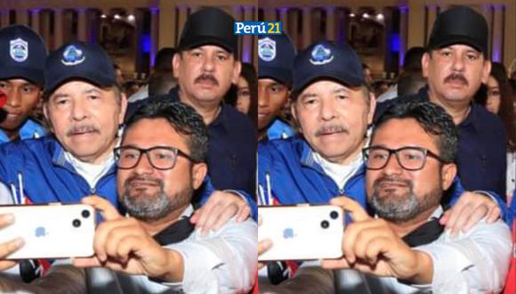 Ronald Atencio con el dictador nicaragüense Daniel Ortega tomándose un selfie. (Perú21)