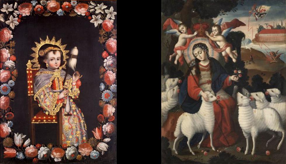 [1]Virgen niña hilandera. Anónimo cusqueño. Colección Museo Pedro de Osma. [2] divina pastora. Anónimo cusqueño.