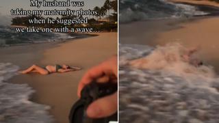 Posó en la playa para que su esposo le tomara una foto y protagonizó un tremendo blooper