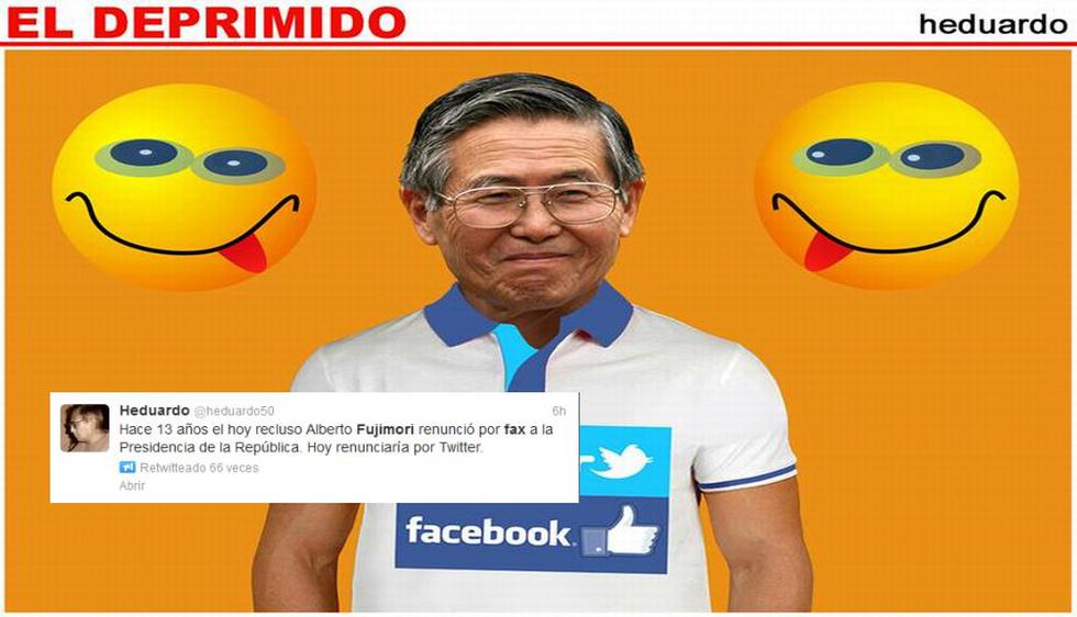 El caricaturista Heduardo publicó cómo renunciaría hoy en día el reo Fujimori. (Facebook/Fotocomposición)