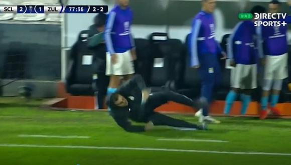 El festejo del segundo gol de Sporting Cristal le costó una caída a Vivas. (Captura: DirecTV Sports)