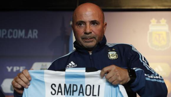 Jorge Sampaoli habló sobre Lionel Messi en su presentación oficial como nuevo seleccionador argentino. (EFE)
