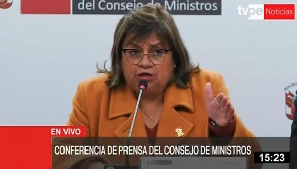 La ministra de Salud, Zulema Tomás, dio detalles de la medida planteada por el Ejecutivo. (TV Perú)