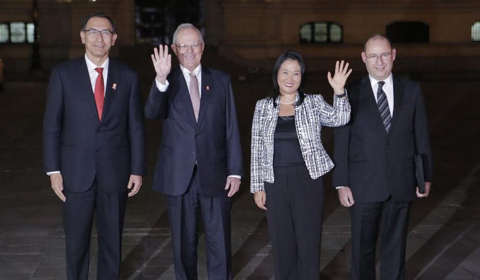 Martín Vizcarra, PPK, Keiko Fujimori y José Chlimper en una reunión en Palacio de Gobierno. (Perú)