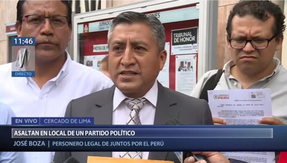 Representante legal de Juntos por el Perú, José Boza, señaló que se trató de un hecho con "orientación política". (Captura Canal N)