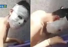Twitter: Terminó con la rostro pegado a una máscara de yeso por cumplir con una tarea de su colegio | VIDEO