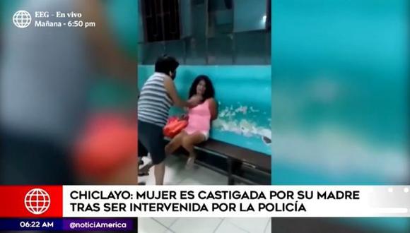 Mujer golpeó a su hija luego de que la Policía la detuviera por beber licor durante la cuarentena en Chiclayo. (Foto: captura de pantalla)