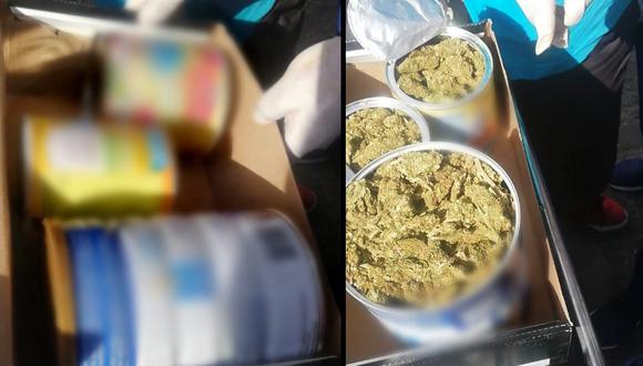 Arequipa: PNP encuentra un kilo de marihuana en latas de leche especial y detiene a dos sujetos (Foto: PNP)