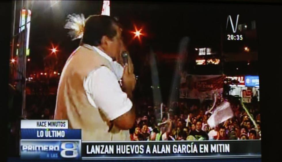 Alan García: Le lanzaron huevo durante mitin proselitista en Santa Anita. (Captura TV)