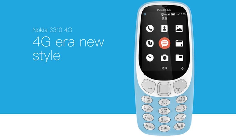 HMD Global, la compañía detrás de los derechos de fabricación de los dispositivos Nokia, acaba de anunciar oficialmente la llegada al mercado del Nokia 3310 4G. La tercera versión del teléfono 'indestructible' de la marca finlandesa. (Nokia)
