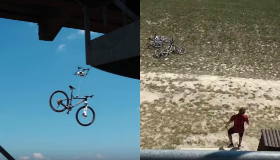 Según dijeron los testigos, el aparato dejó caer la bicicleta a unas decenas de metros de distancia. (Foto: YouTube/Captura)