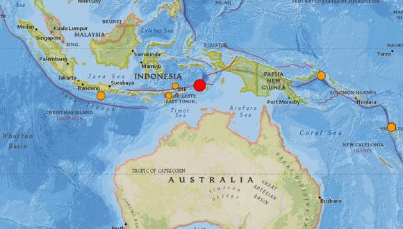 Epicentro del terremoto en Indonesia el lunes 9 de enero del 2023.