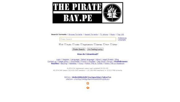 The Pirate Bay tenía dominio peruano. (thepiratebay.pe)