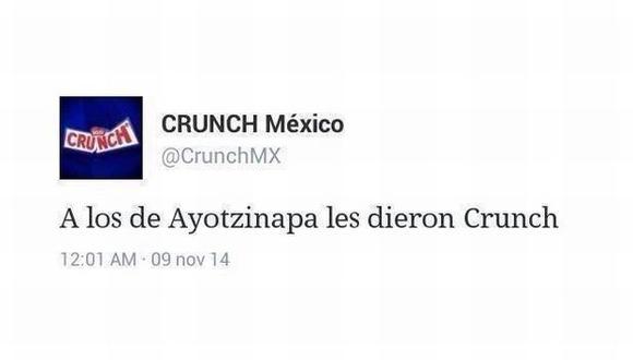 Marca de chocolates Crunch se burló del crimen de 43 estudiantes. (Twitter)