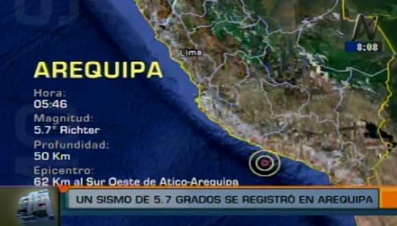 Sismo de 5.7 grados sacudió la región Arequipa. (Canal N)