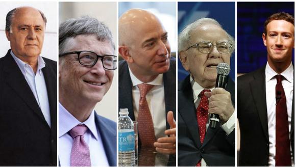 Bill Gates, Warren Buffet, Amancio Ortega, Jeff Bezos y Mark Zuckerberg ocupan los primeros puestos. (Composición)