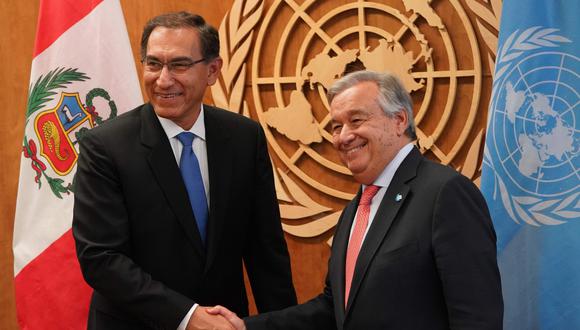 Martín Vizcarra en reunión con el Secretario General de Naciones Unidas, António Guterres. (FOTO: AFP)
