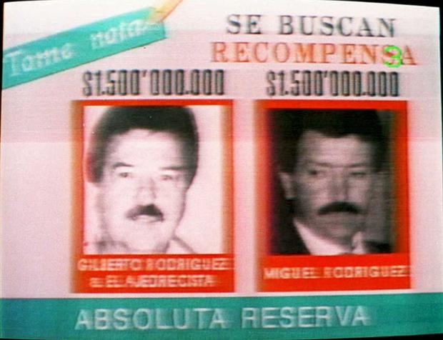 An advertisement for a photo of a Colombian television broadcast on May 4 "Most wanted" offers $ 1.5 million each for information leading to the capture of the leaders of the cocaine cartel Cali, Gilberto and Miguel Ángel Rodríguez Orejuela (Photo: AFP)