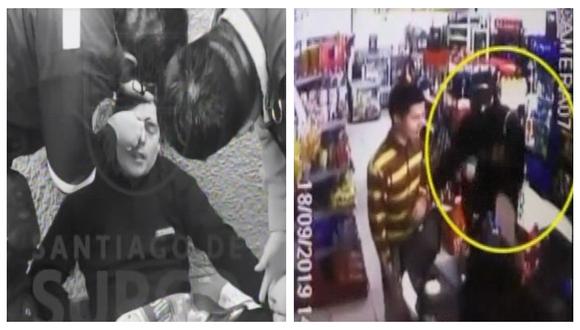 Vecinos y serenos atraparon a un sujeto acusado de usar un cuchillo para robar productos de un minimarket en Surco. (Captura: América Noticias)