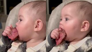 El video de una madre que dio a su bebé de 6 meses un trozo de carne semi cocida y que abrió el debate en TikTok