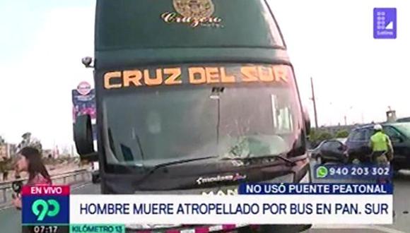 Hombre muere atropellado por bus interprovincial en la Panamericana Sur (Captura: Latina)