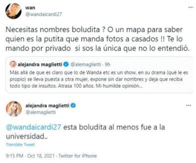 Wanda Nara se enfrenta a la modelo Alejandra Maglietti a través de Twitter. (Foto: Captura de Twitter)